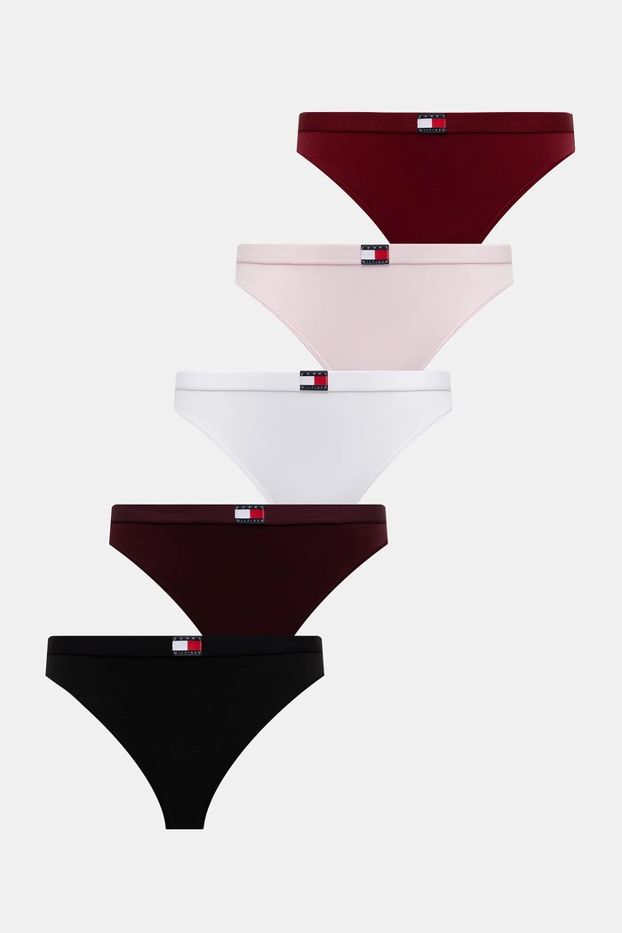 Tommy Hilfiger στρινγκ γυναικεία βαμβακερά με ελαστάν 5-pack πλεκτό ύφασμα μπορντό UW0UW05642
