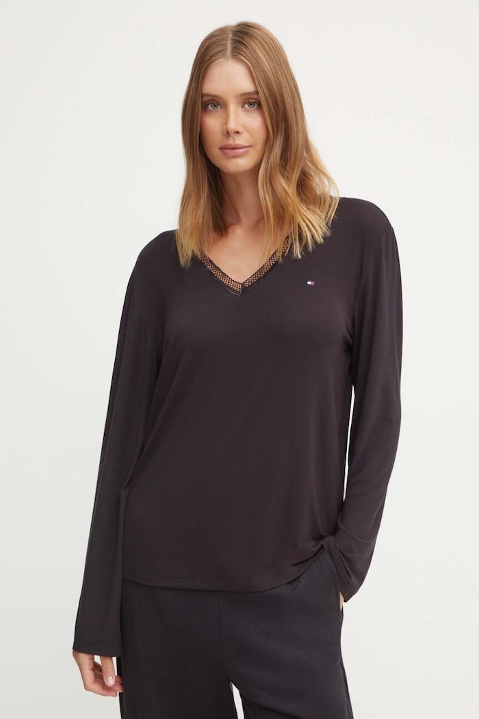 Tommy Hilfiger longsleeve piżamowy dzianina czarny UW0UW05568