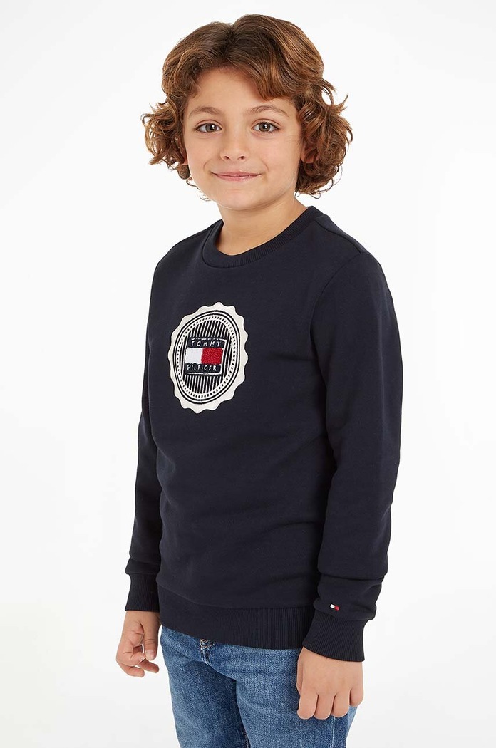 Παιδική βαμβακερή μπλούζα Tommy Hilfiger χωρίς κουκούλα σκούρο μπλε KB0KB09052.9BYH.128.176