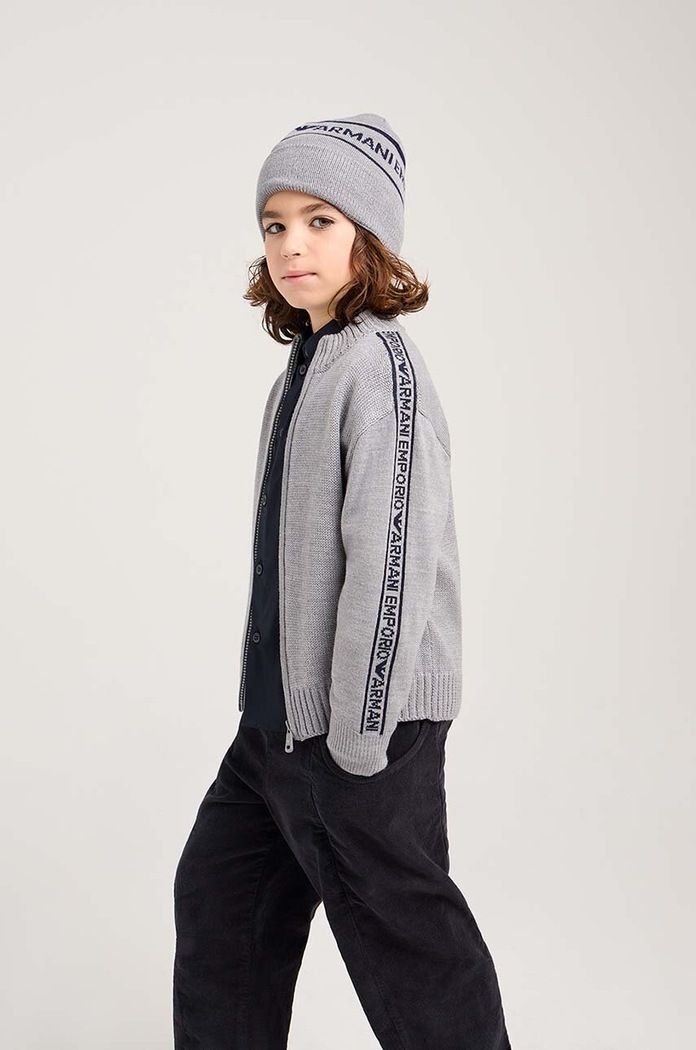Emporio Armani kardigan wełniany dziecięcy wełna szary 6D4M58.4MJAZ