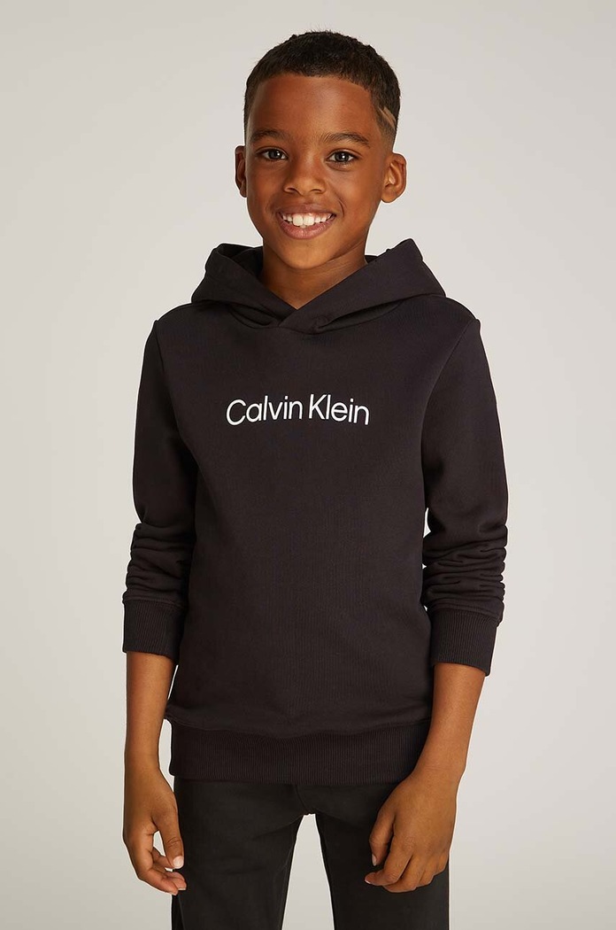 Dětská bavlněná mikina Calvin Klein Jeans s kapucí černá IU0IU00679.128.176.9BYH
