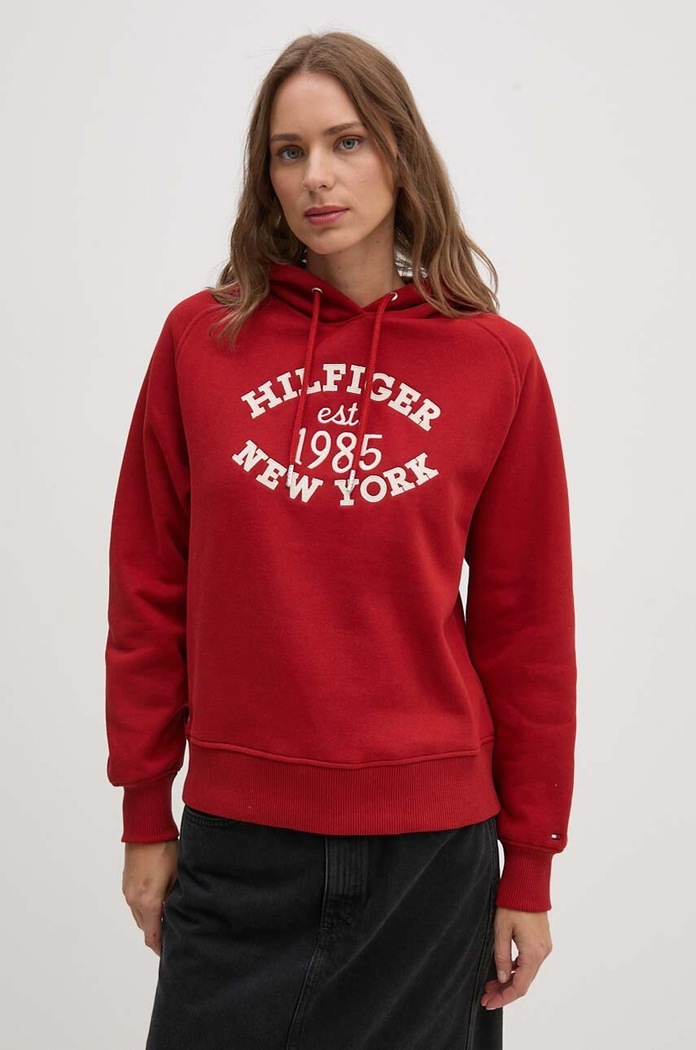 Mikina Tommy Hilfiger s kapucí burgundské WW0WW42098