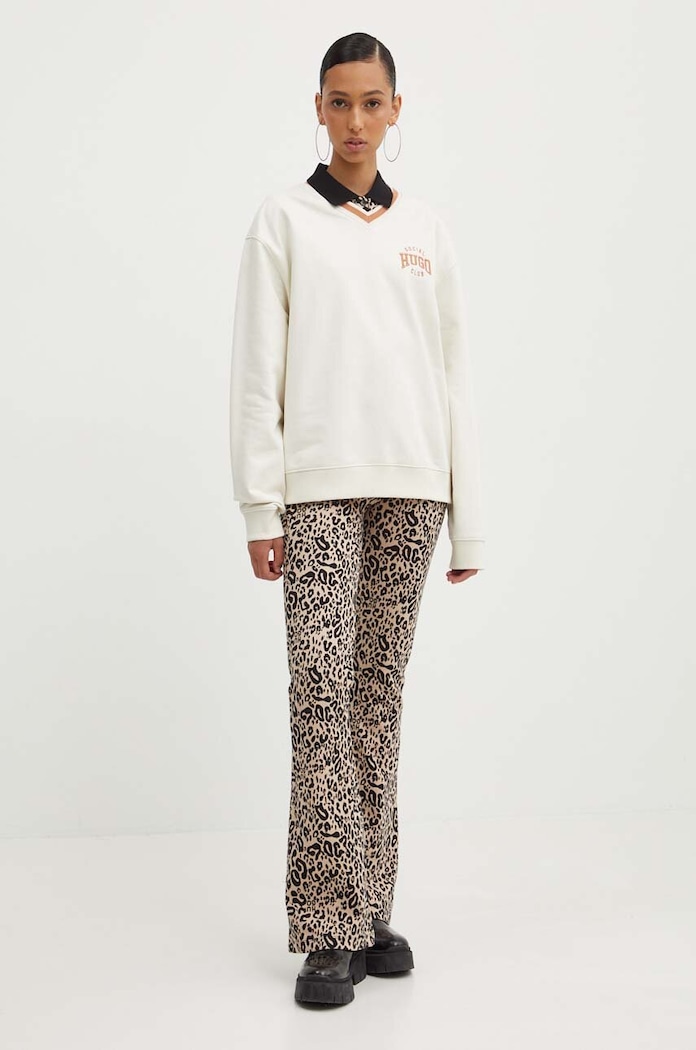 Bavlněná mikina HUGO 50517132 béžová AW24