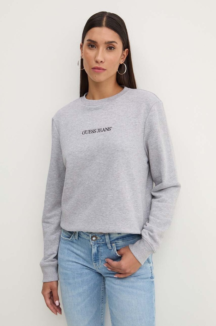 Guess Jeans mikina dámská s bavlnou bez kapuce šedá W4YQ10.KC811