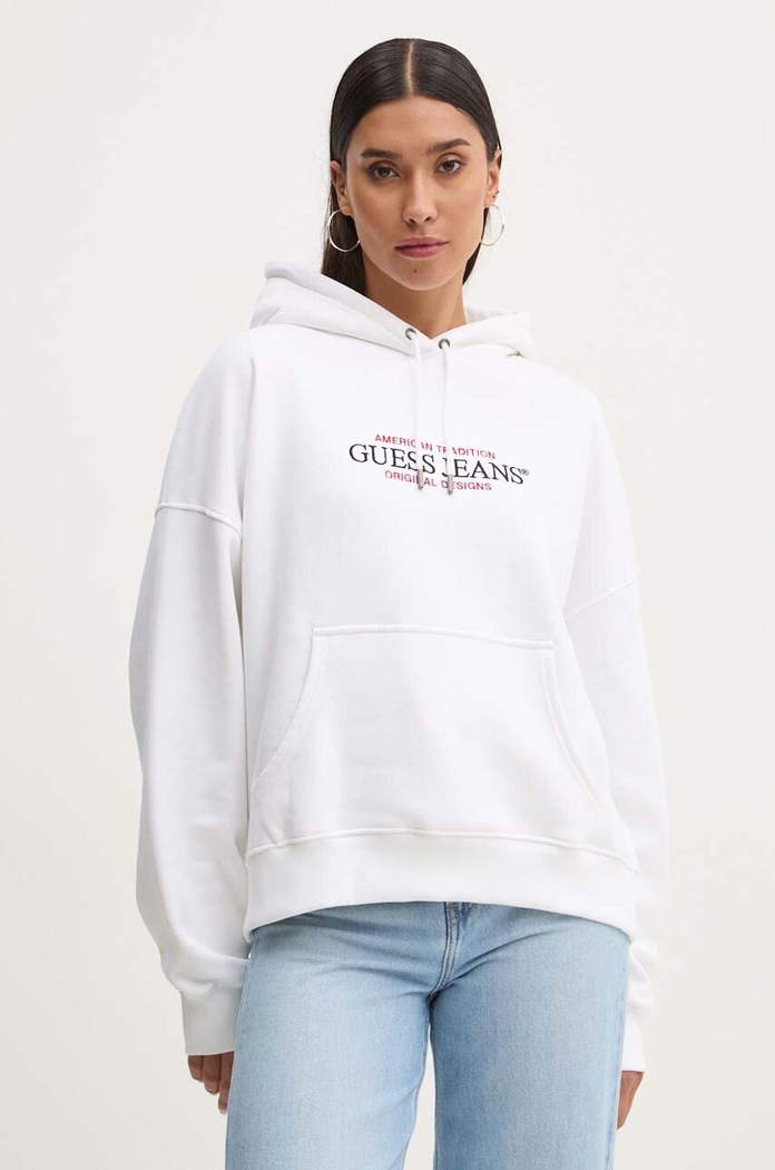 Guess Jeans bluza z kapturem damska z bawełną pozostałe biały W4YQ15.KC811