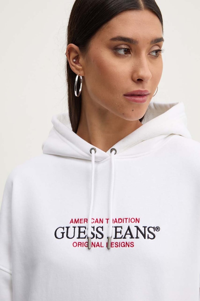 Guess Jeans bluza z kapturem damska z bawełną biały W4YQ15.KC811