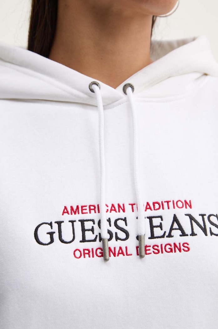 Guess Jeans bluza z kapturem damska z bawełną W4YQ15.KC811 biały