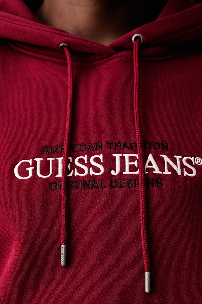 Guess Jeans bluza z kapturem damska z bawełną W4YQ15.KC811 bordowy