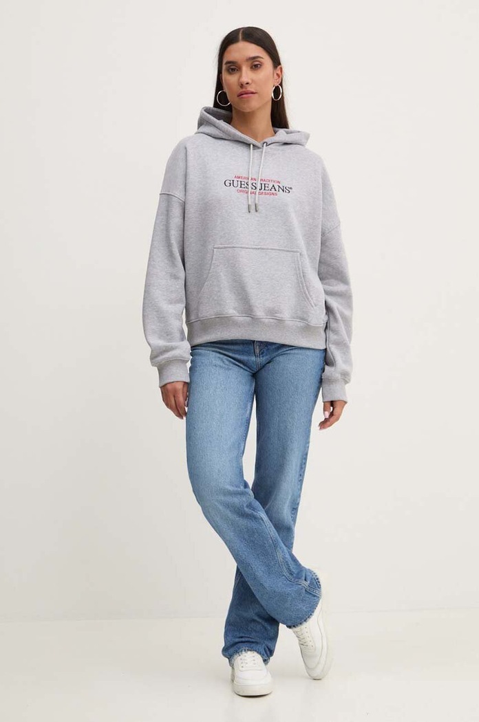 Guess Jeans Bluza z kapturem damska z bawełną W4YQ15.KC811 szary SS26