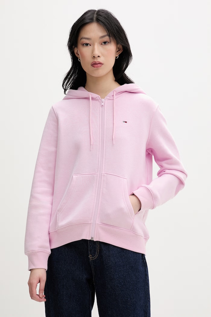 Tommy Jeans hanorac cu fermoar pentru femei cu bumbac roz DW0DW19729