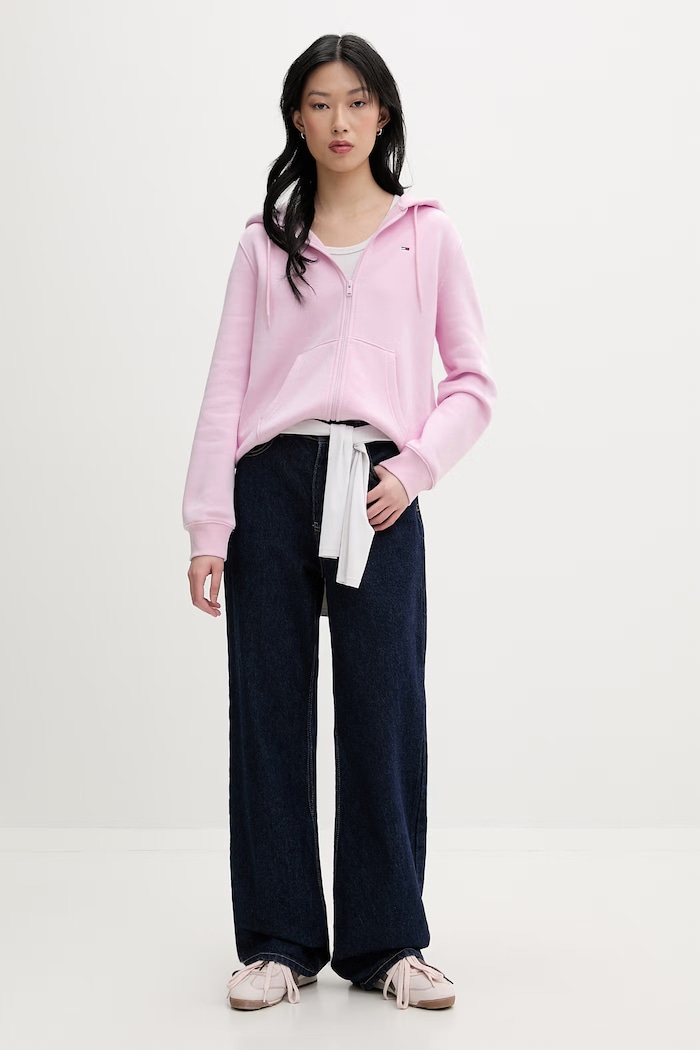 Tommy Jeans hanorac cu fermoar pentru femei cu bumbac DW0DW19729 roz SS26