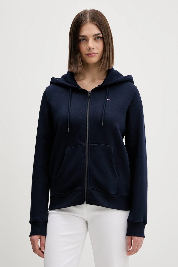 Tommy Jeans bluza rozpinana damska z bawełną z kapturem granatowy DW0DW19729