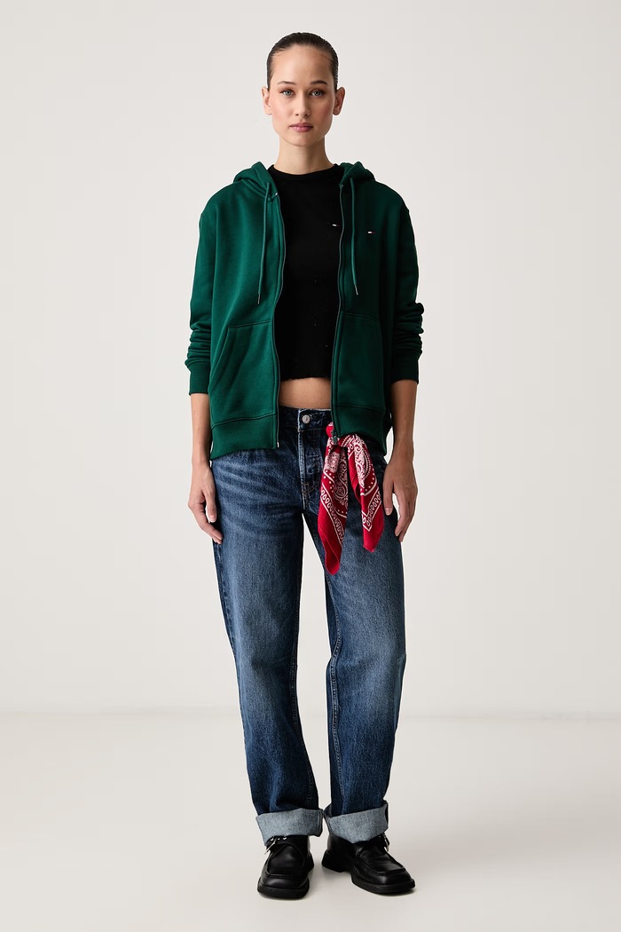 Tommy Jeans Bluza rozpinana damska z bawełną DW0DW19729 zielony SS26