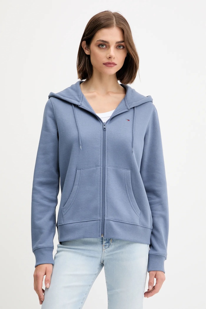 Tommy Jeans cipzáras melegítőfelső női pamuttal sima kék DW0DW19729