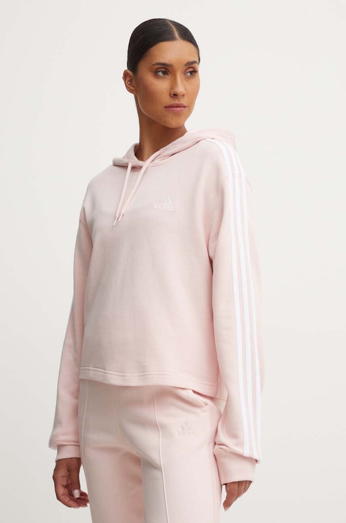 Bavlněná mikina adidas Essentials s kapucí růžová IY4214