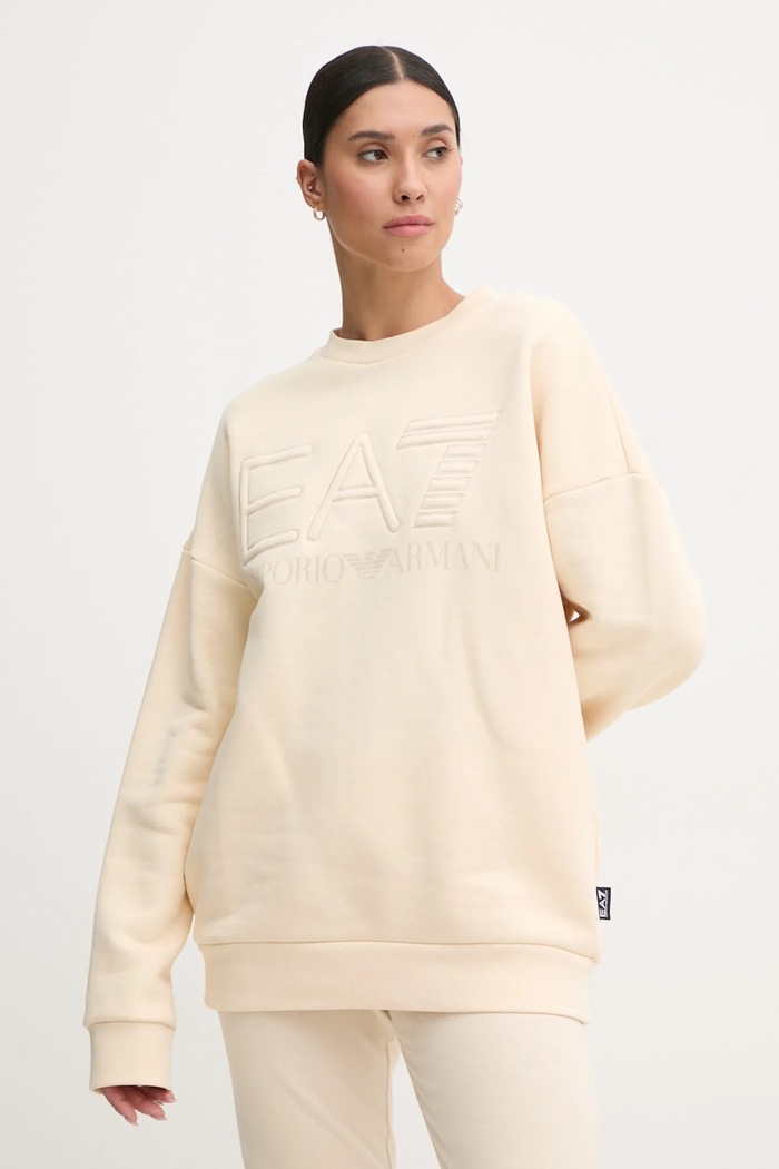 Bavlněná mikina EA7 Emporio Armani bez kapuce béžová PJOPZ.6DUM14.1713
