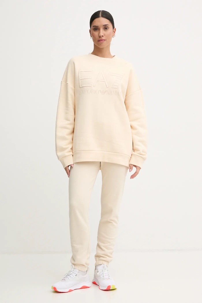 Bavlněná mikina EA7 Emporio Armani PJOPZ.6DUM14.1713 béžová AW24