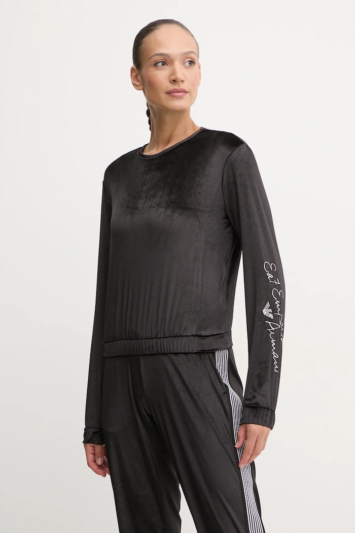 Velúrová mikina EA7 Emporio Armani bez kapucne čierna TJZDZ.6DTM28.1200