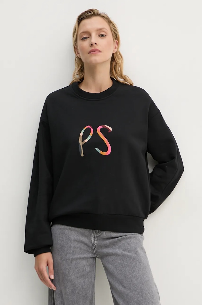 Βαμβακερή μπλούζα PS Paul Smith χωρίς κουκούλα μαύρο W2R.352V.NP4786