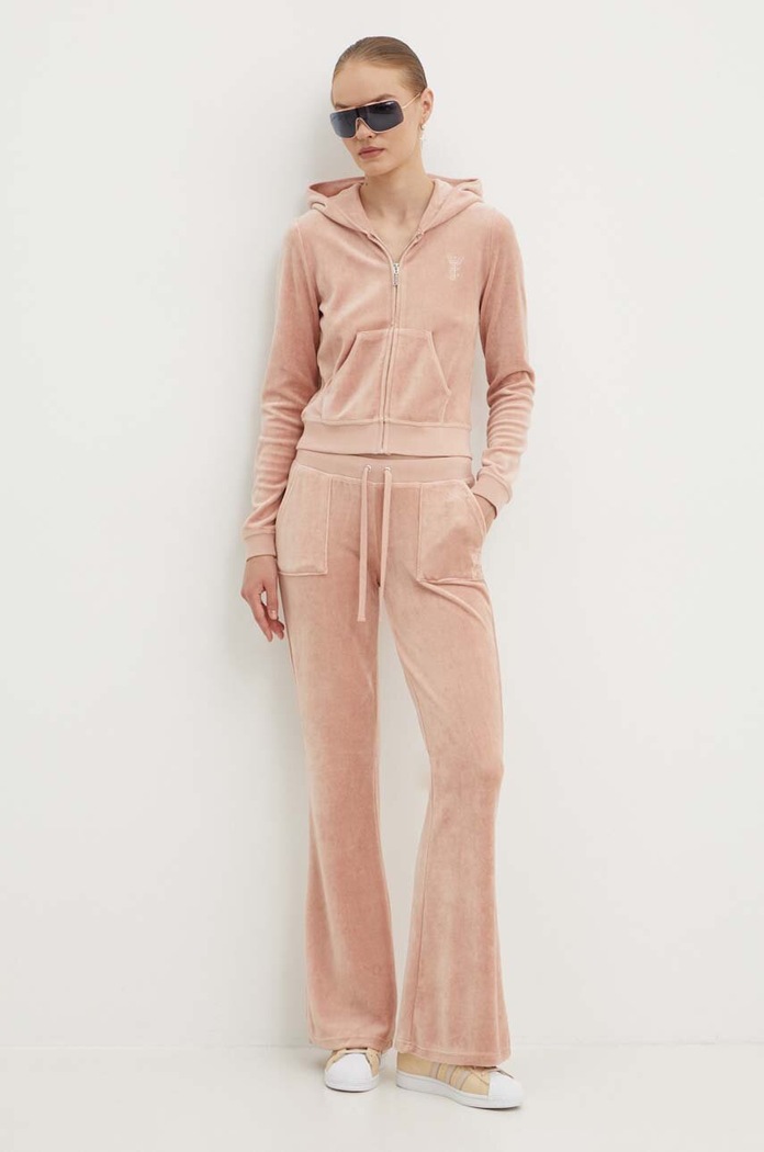 Velurová mikina Juicy Couture HERITAGE ROBYN HOODIE JCSEBJ007.678 béžová AW24