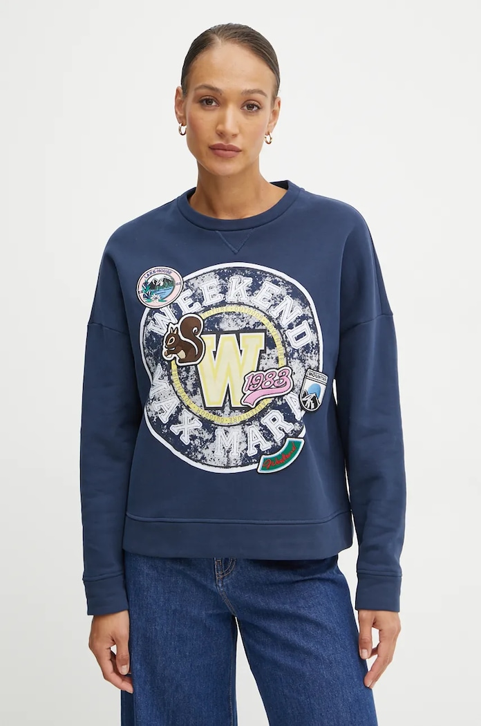 Памучен суичър Weekend Max Mara надпис тъмносин 2425926022600