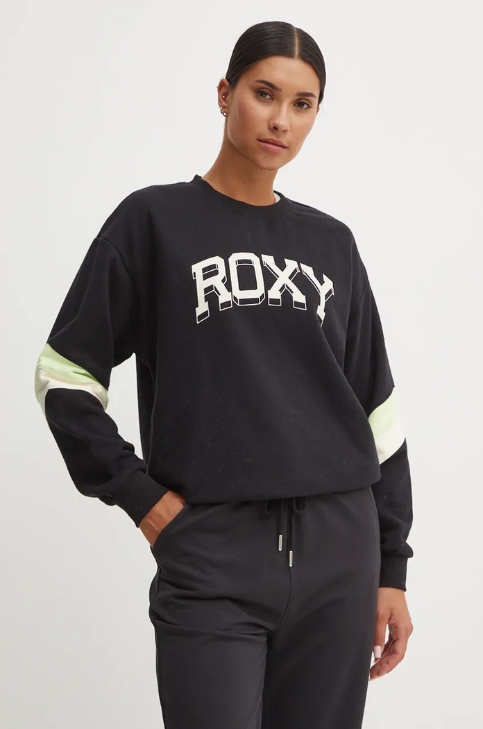 Bavlněná mikina Roxy Essential Energy bez kapuce černá ERJFT04861
