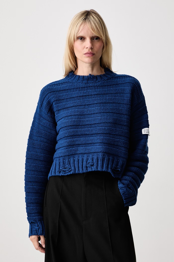 MM6 Maison Margiela sweter damski z wełną niebieski S52HL0031.M13040
