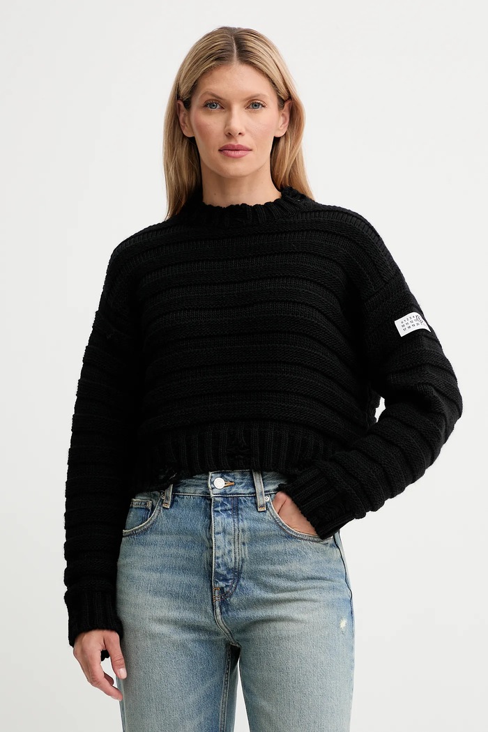 MM6 Maison Margiela sweter wełniany okrągły czarny S52HL0031.M13040
