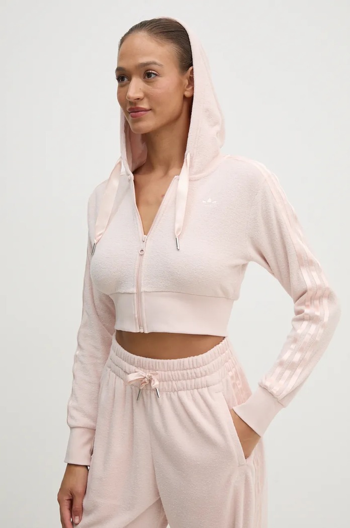 Mikina adidas Originals Femme Galore Short Fulzip Hoodie s kapucí růžová JN3005