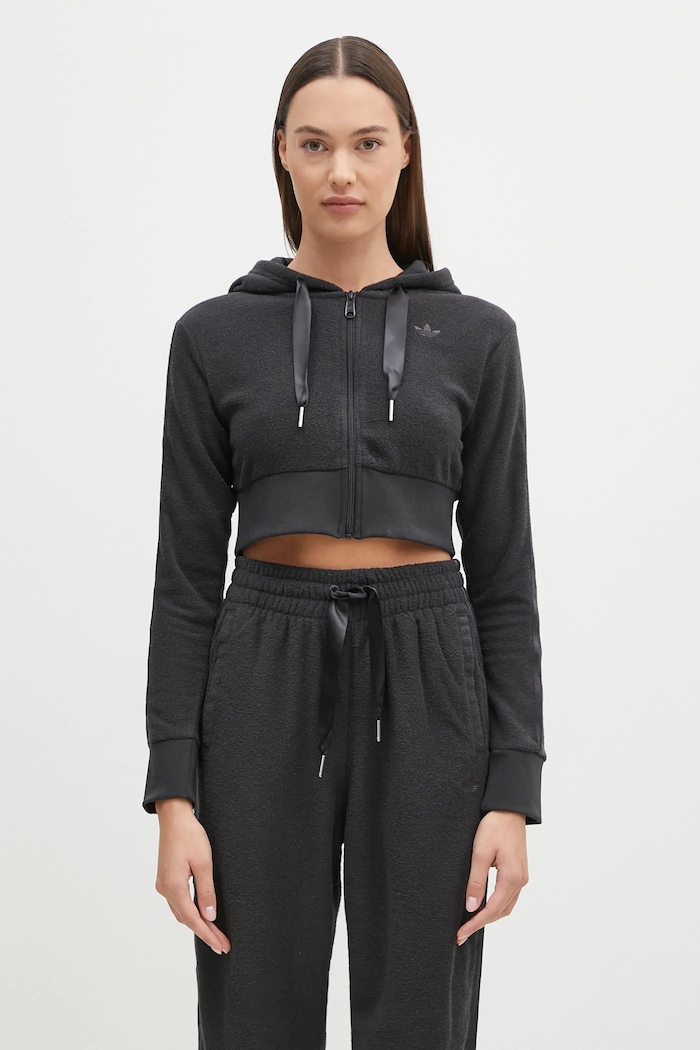 Μπλούζα adidas Originals Femme Galore Short Fulzip Hoodie απλικέ γκρί JN3006