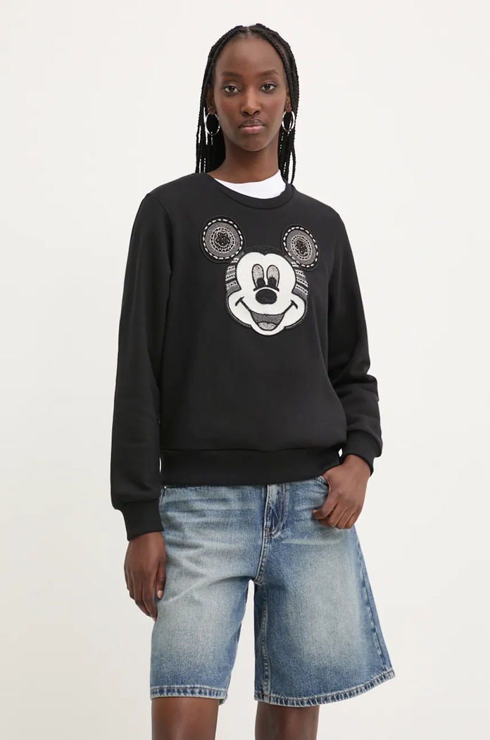Bavlněná mikina Desigual MICKEY YEAH! bez kapuce černá 24WWSK10