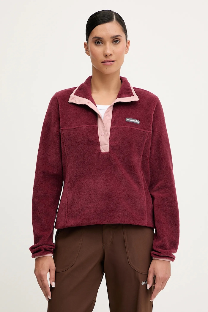 Športová mikina Columbia Benton Springs bez kapucne burgundské 2085651