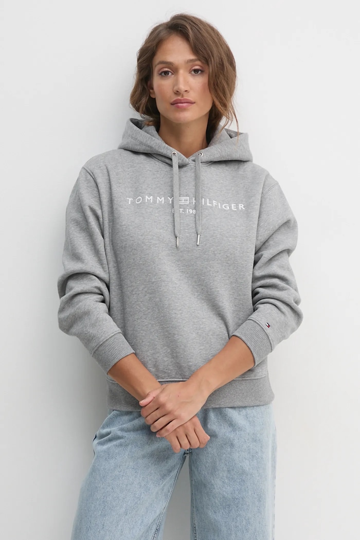 Mikina Tommy Hilfiger s kapucí šedá WW0WW43598