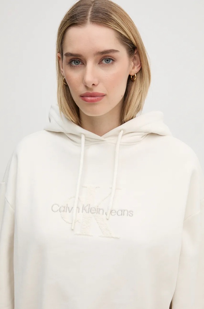Βαμβακερή μπλούζα Calvin Klein Jeans μπεζ J20J224170