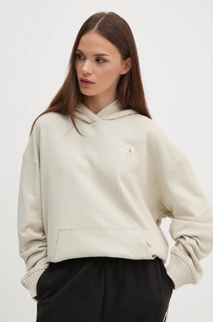 Памучен суичър Calvin Klein Jeans бежов J20J224173