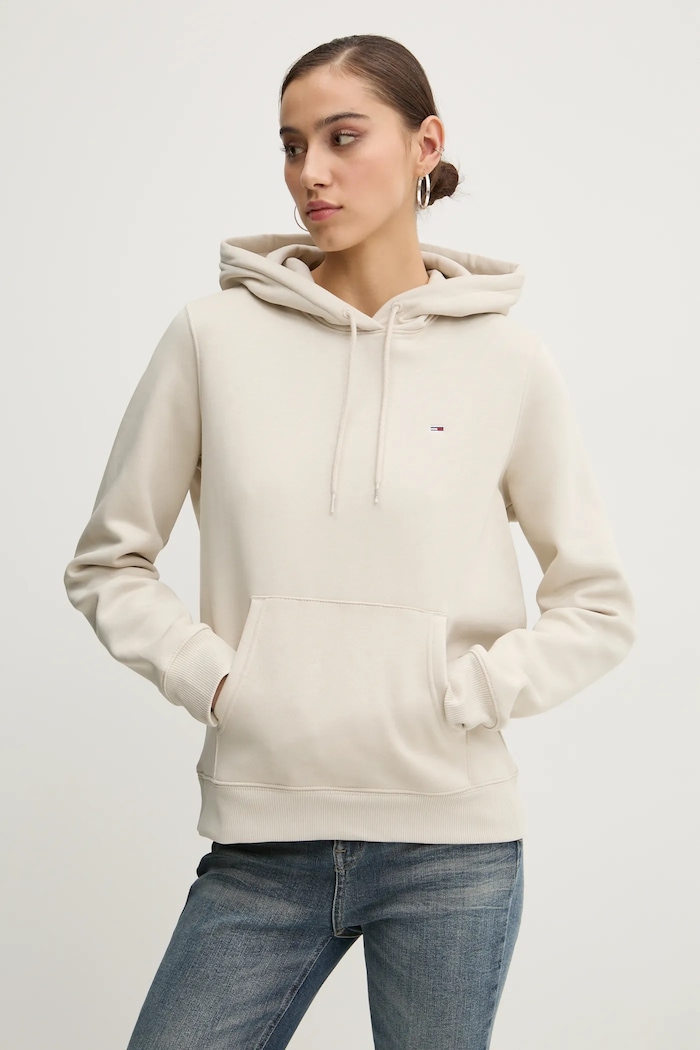 Tommy Jeans bluza damska z bawełną z kapturem beżowy DW0DW19958