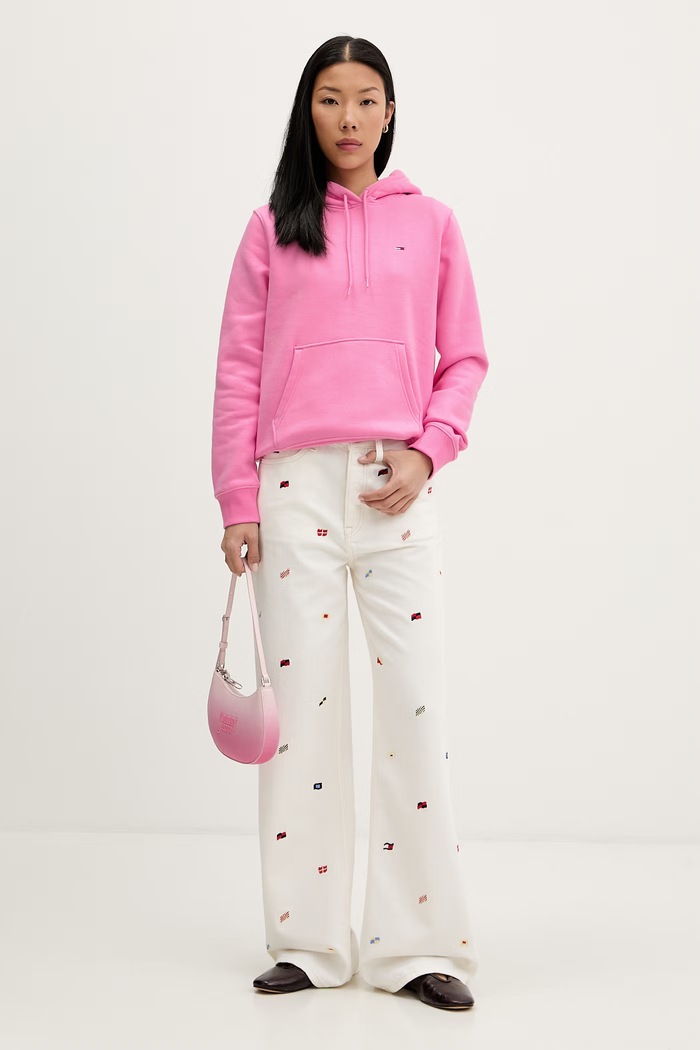 Tommy Jeans hanorac pentru femei, cu bumbac DW0DW19958 roz SS26