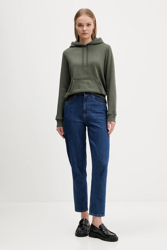 Tommy Jeans hanorac femei cu bumbac DW0DW19958 verde SS26