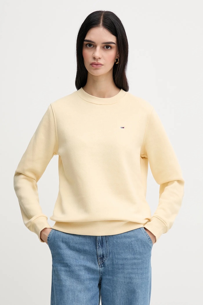Tommy Jeans melegítőfelső női pamuttal sima bézs DW0DW19959