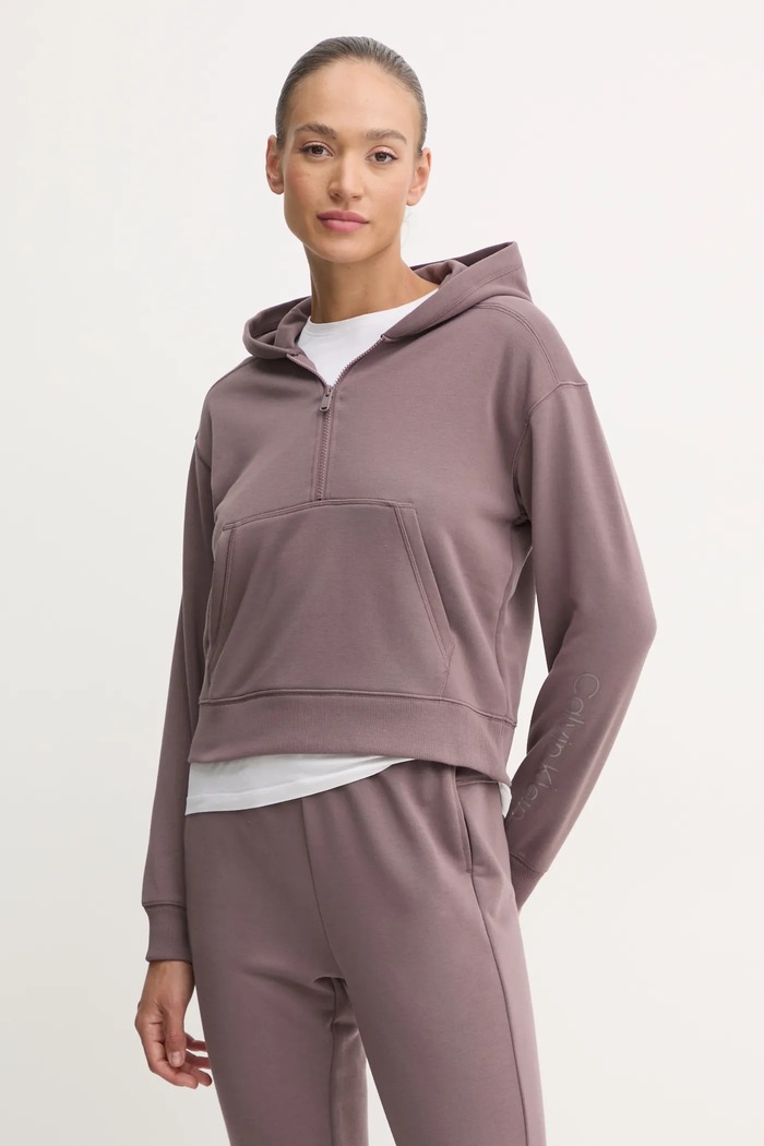Pulover za vadbo Calvin Klein Performance S kapuco vijolična 00GWF4W303