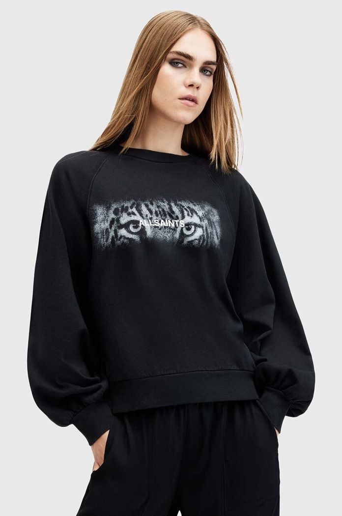 Bavlněná mikina AllSaints STARE CYGNI bez kapuce černá W089JB