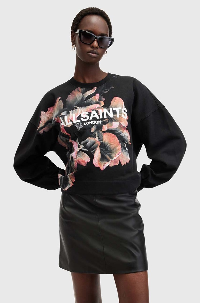 Bavlněná mikina AllSaints FLEURIR LILA bez kapuce černá W097JB
