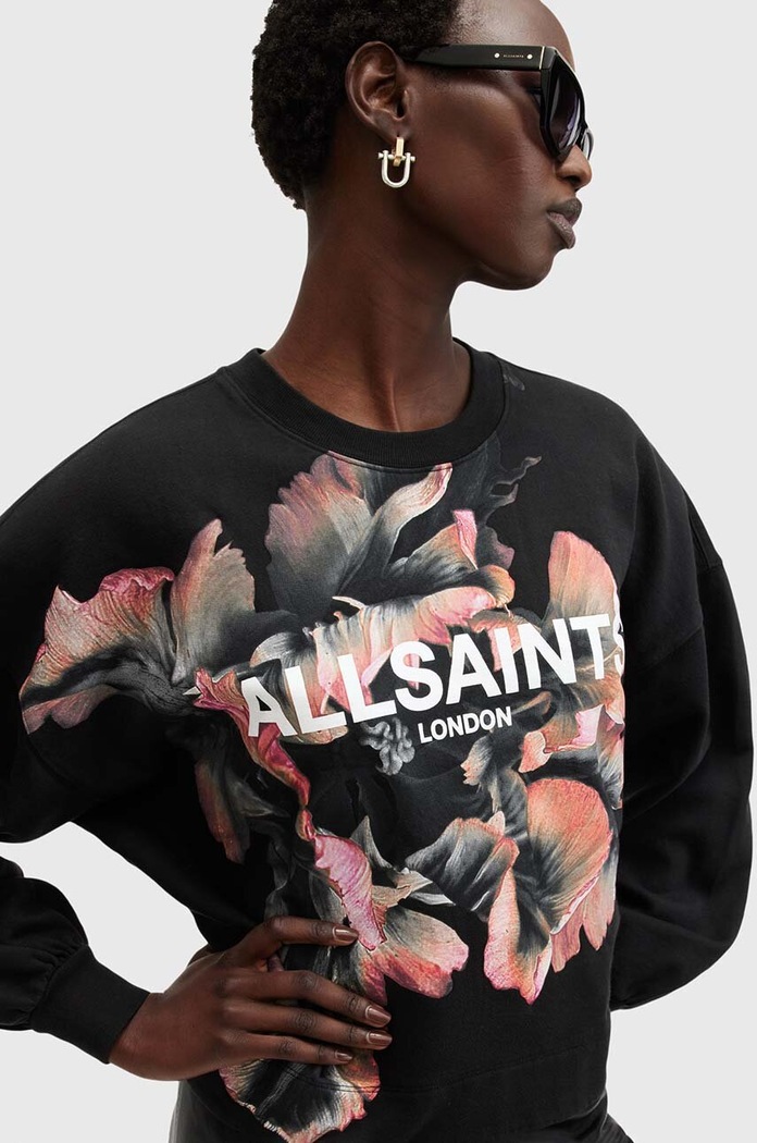 Bavlněná mikina AllSaints FLEURIR LILA W097JB černá AW24