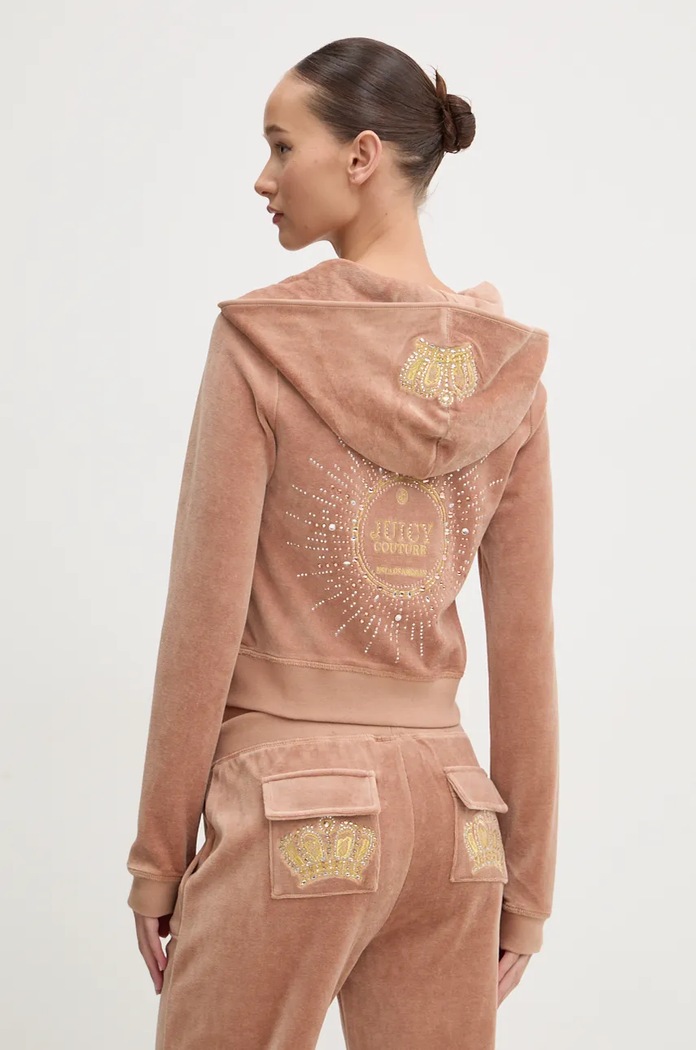 Odzież Juicy Couture bluza welurowa HERITAGE CROWN ROBYN HOODIE JCGAS224011.681 brązowy