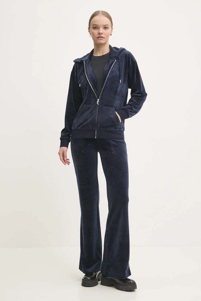 Velurová mikina Juicy Couture HALAN OVERSIZED HOODIE JCWAS24342.131 námořnická modř AW24