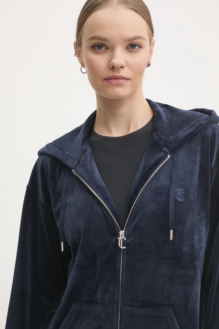 Velurová mikina Juicy Couture HALAN OVERSIZED HOODIE námořnická modř JCWAS24342.131