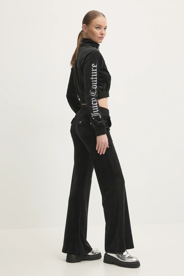 Juicy Couture bluza welurowa TASHA LOGO TRACKTOP bez kaptura czarny JCWCT24305.101