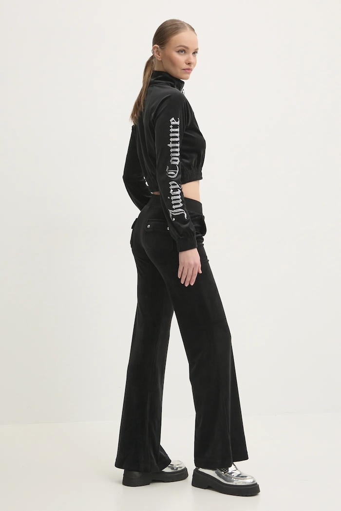 Juicy Couture bluza welurowa TASHA LOGO TRACKTOP bez kaptura czarny JCWCT24305.101
