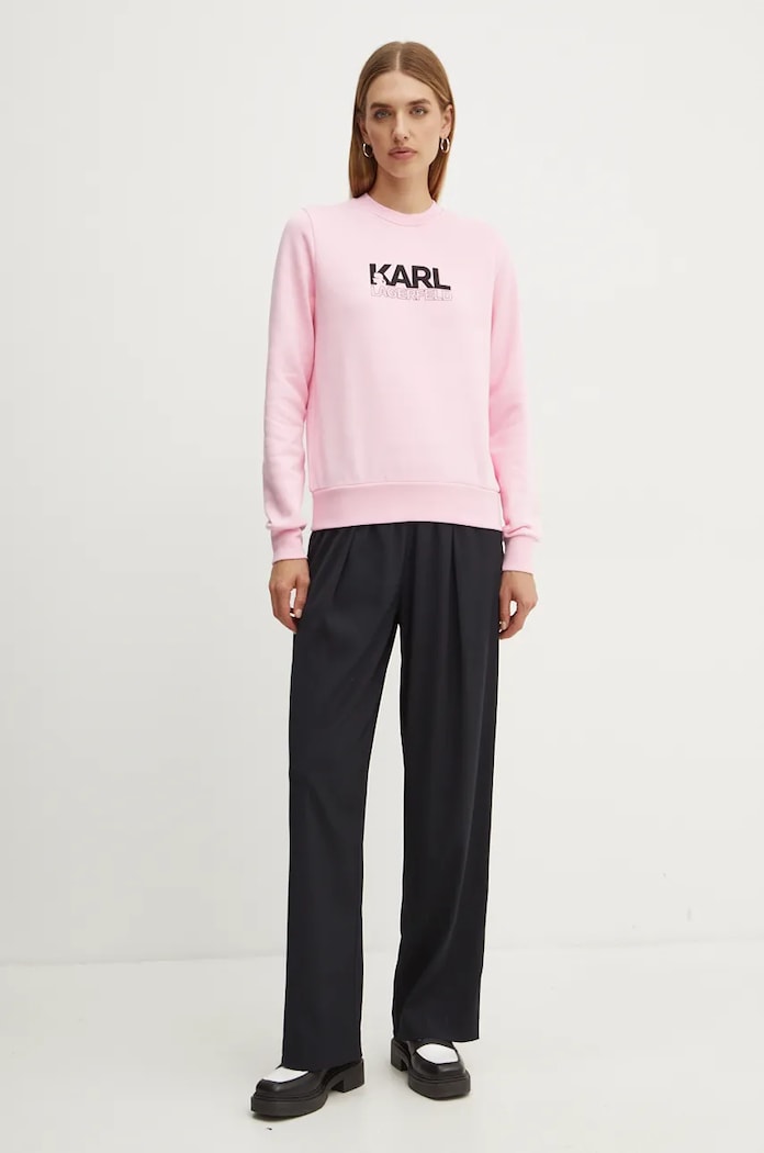 Bavlněná mikina Karl Lagerfeld 24WW1803 růžová AW24