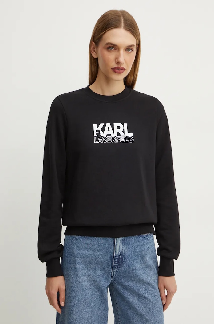 Bavlněná mikina Karl Lagerfeld bez kapuce černá 24WW1803